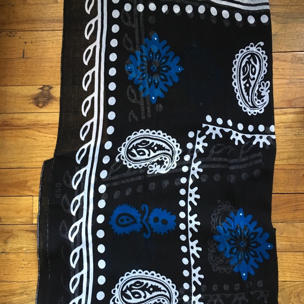 Black Oblong colorful blue floral scarf